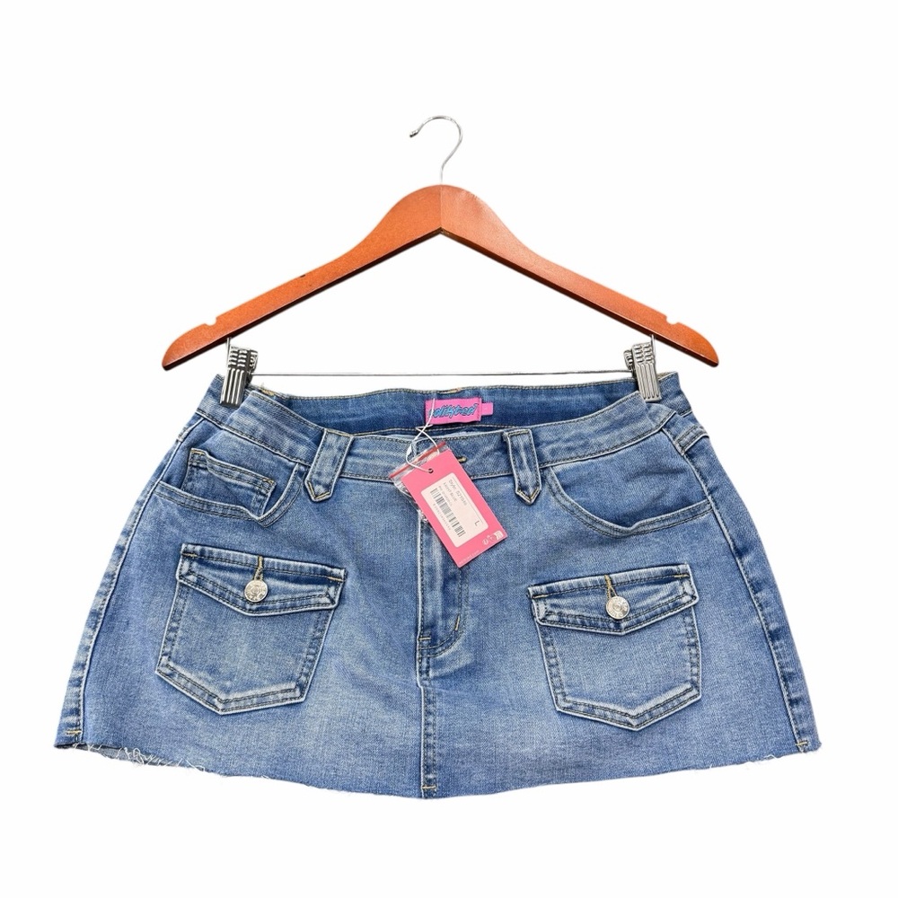 Edikted NWT Light Wash Denim Mini Skort Size L